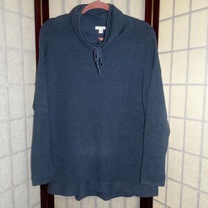 Purejill womens sweatshirt small blue textured drop sleeve cowl neck